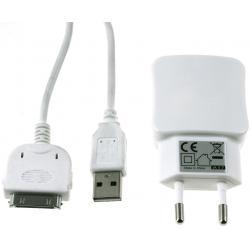 nabíjecí adaptér 2x USB 2,1A+30Pin USB Sync-& kabel s Apple Dock Connector bílá