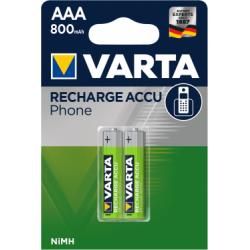 Nabíjecí AAA mikrotužková baterie T398 800mAh 2ks v balení - Varta Phone Power originál