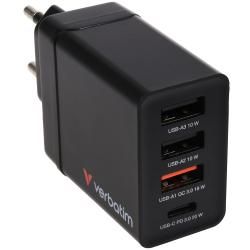 Verbatim Ladeadapter CHR-30EU1 30W GaN schwarz 2x USB A 1x USB A QC 1x USB C PD Retail originál__2