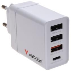 Verbatim Ladeadapter CHR-30EU2 30W GaN weiss 2x USB A 1x USB A QC 1x USB C PD Retail originál__2